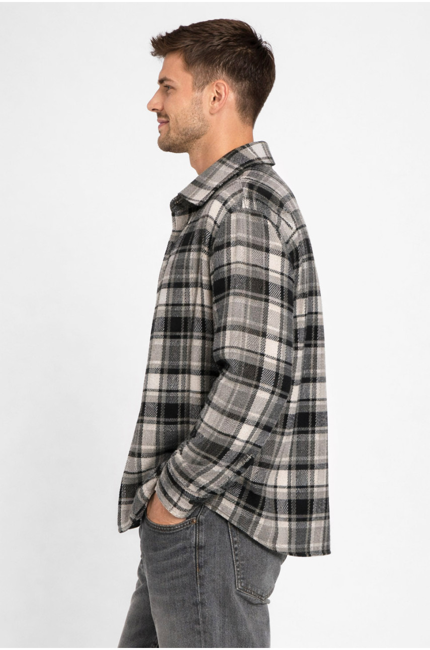 Рубашка мужская байковая серого цвета с принтом 1703 211148