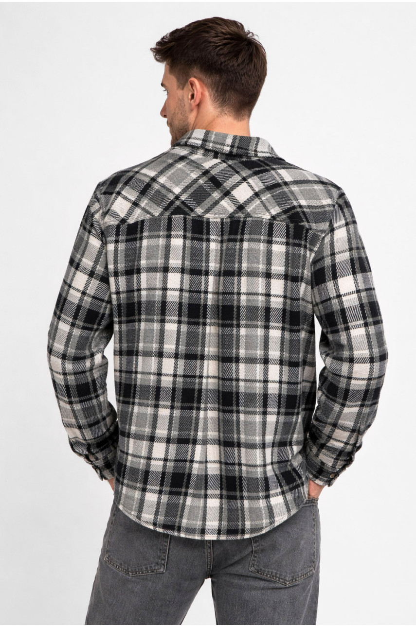 Рубашка мужская байковая серого цвета с принтом 1703 211148 Рубашка мужская байковая серого цвета с принтом 1703 211148