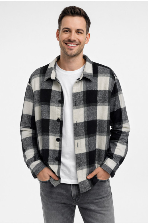 Рубашка мужская байковая черного цвета с принтом 1703 211149