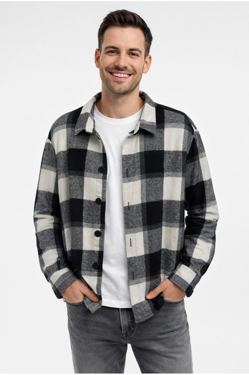 Сорочка чоловіча байкова чорного кольору з принтом 1703 211149