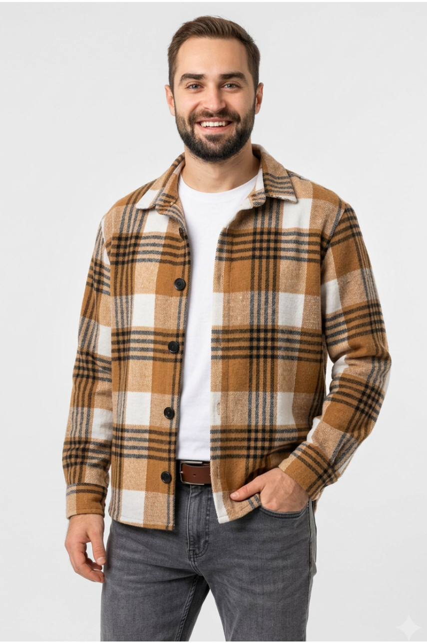 Сорочка чоловіча байкова коричневого кольору з принтом 1703 211150