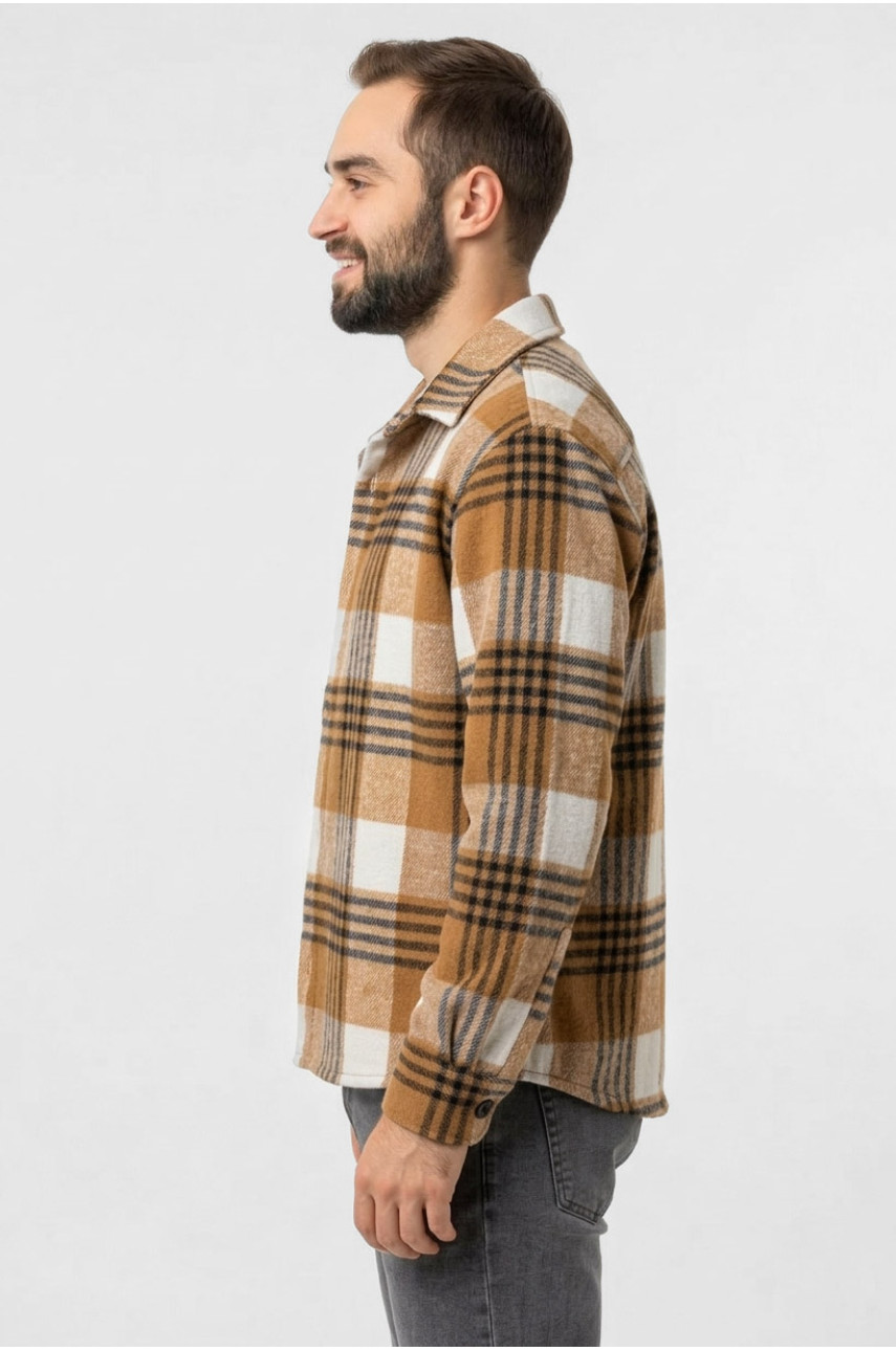 Сорочка чоловіча байкова коричневого кольору з принтом 1703 211150