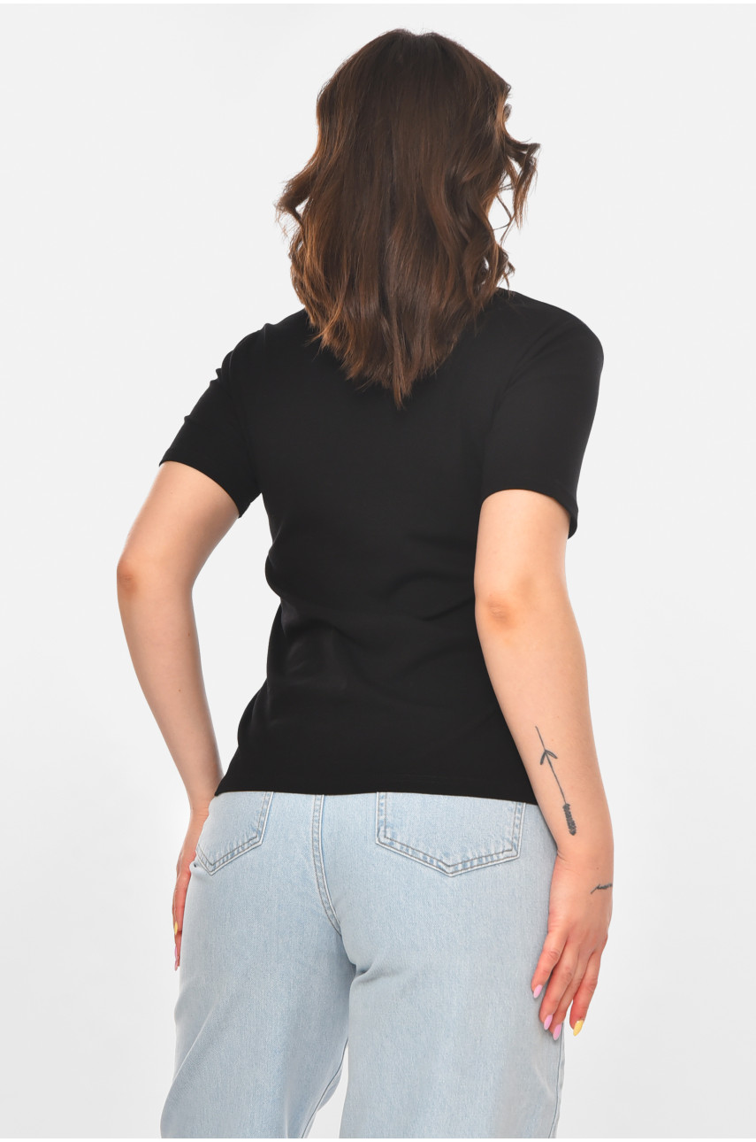 Футболка жіноча чорного кольору з принтом 211163 Футболка жіноча чорного кольору з принтом 211163