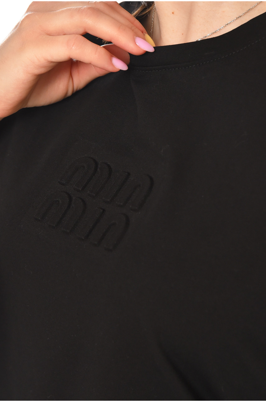 Футболка жіноча однотонна чорного кольору 211165 Футболка жіноча однотонна чорного кольору 211165