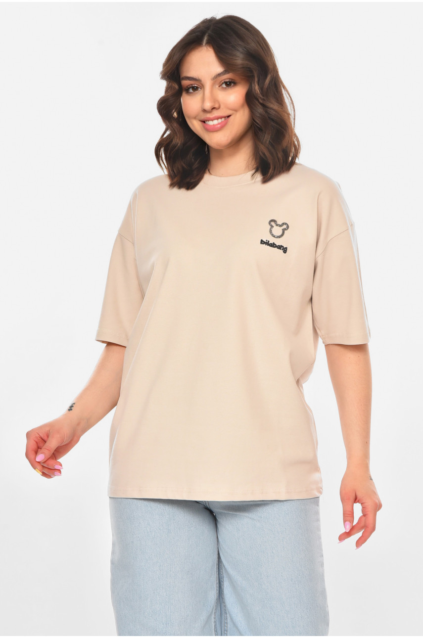 Футболка жіноча бежевого кольору з принтом 211167