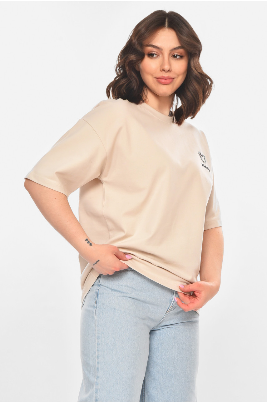 Футболка жіноча бежевого кольору з принтом 211167