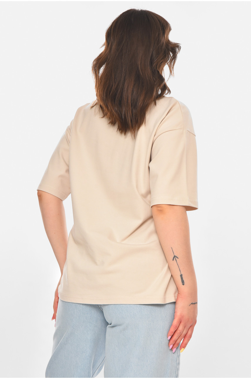 Футболка жіноча бежевого кольору з принтом 211167