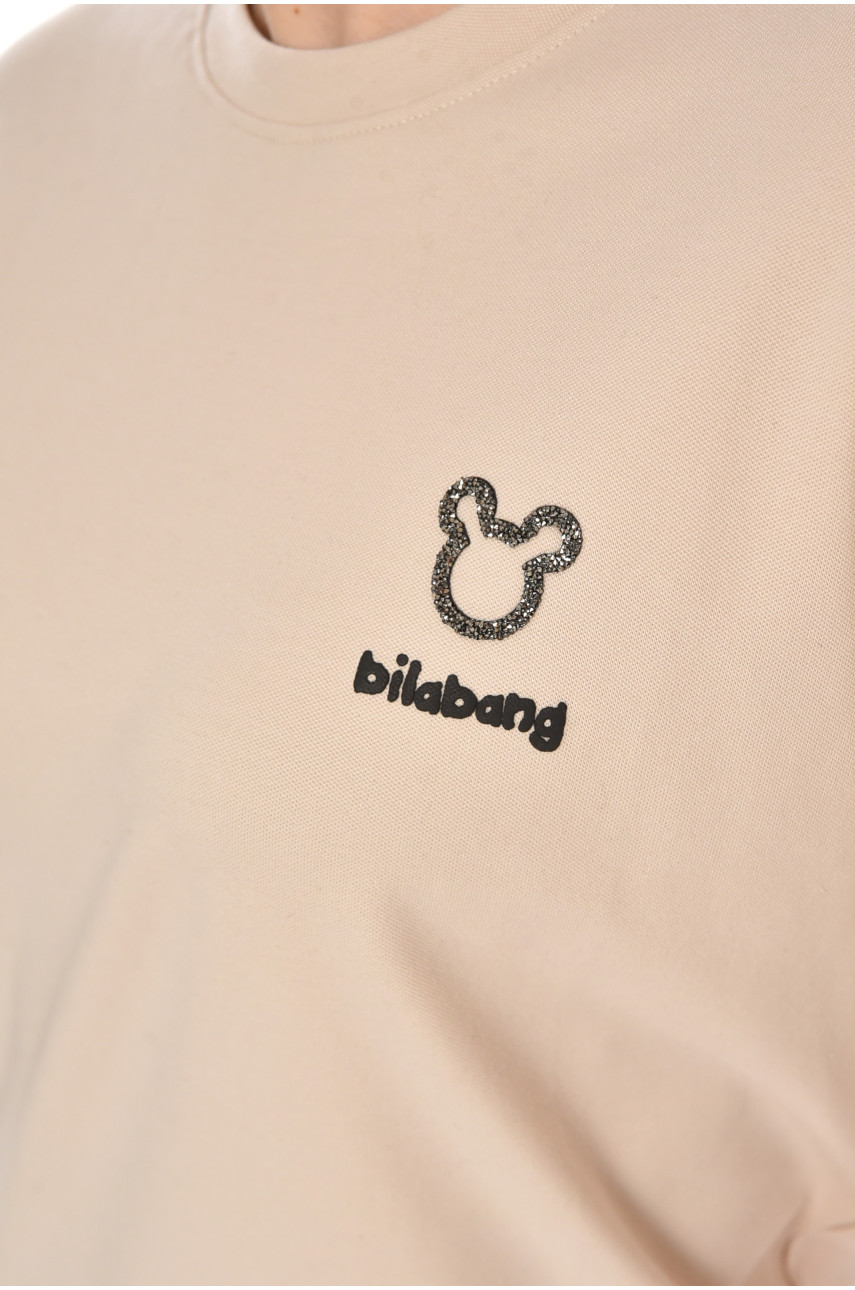 Футболка жіноча бежевого кольору з принтом 211167