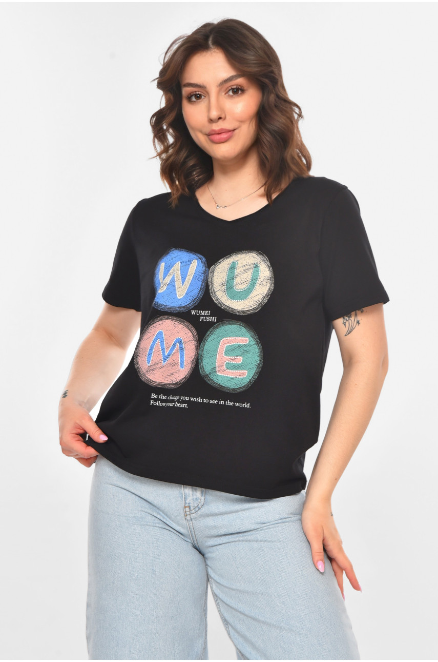Футболка жіноча чорного кольору з принтом 211168
