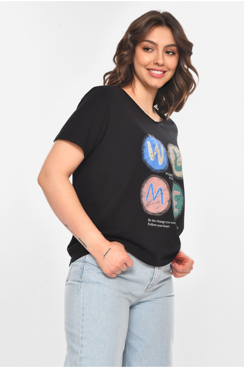 Футболка жіноча чорного кольору з принтом 211168