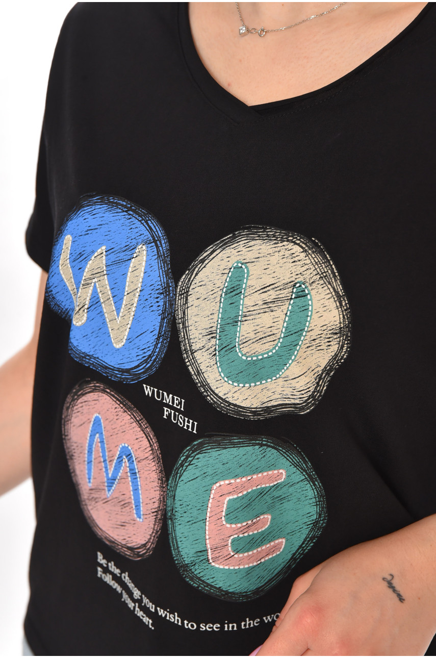 Футболка жіноча чорного кольору з принтом 211168