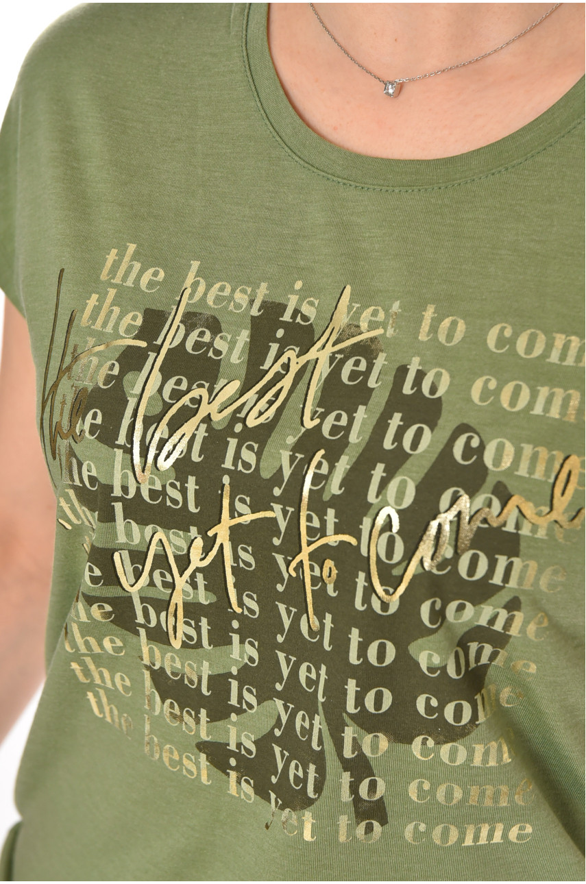 Футболка женская зеленого цвета 211178 Футболка женская зеленого цвета 211178