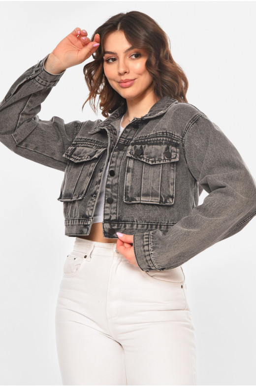 Куртка женская джинсовая серого цвета 6300-1 211194