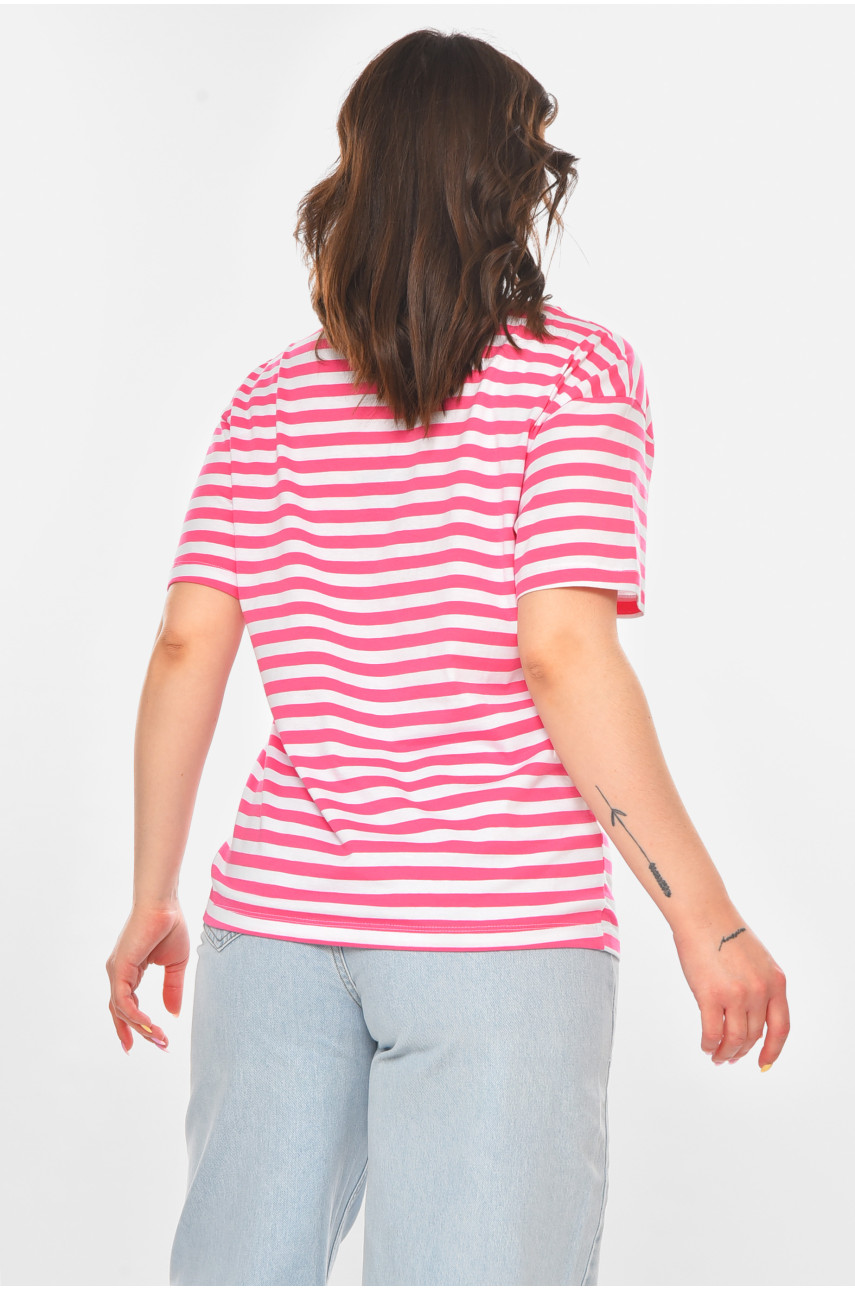 Футболка женская розового цвета в полоску 211195 Футболка женская розового цвета в полоску 211195