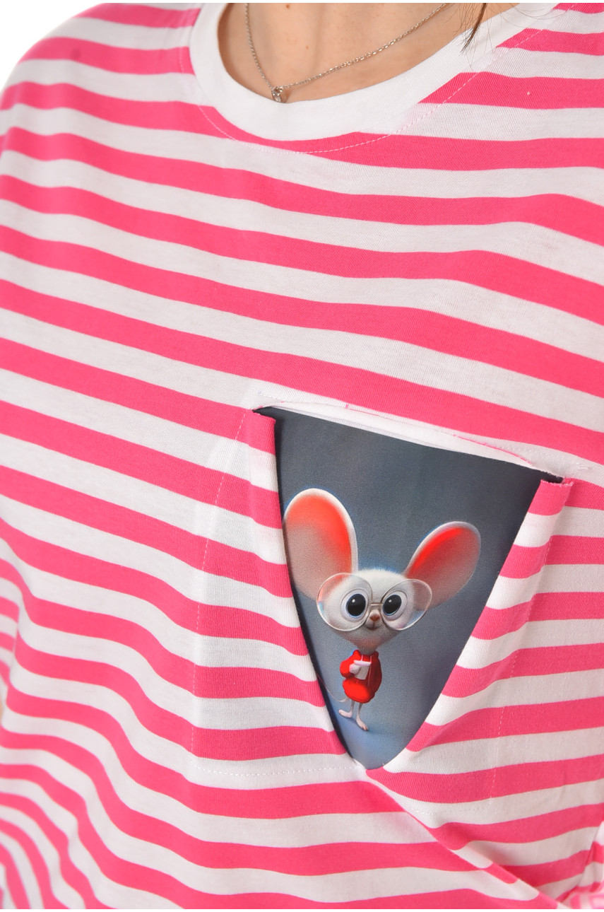 Футболка женская розового цвета в полоску 211195 Футболка женская розового цвета в полоску 211195