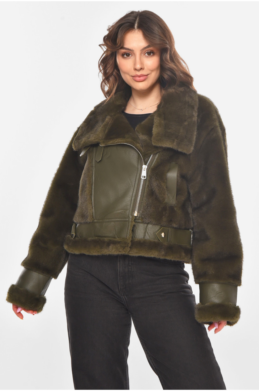 Дублянка жіноча однотонна кольору хакі F2411 211197