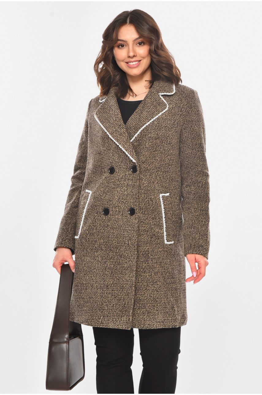 Пальто жіноче однотонне бежевого кольору 801 211200