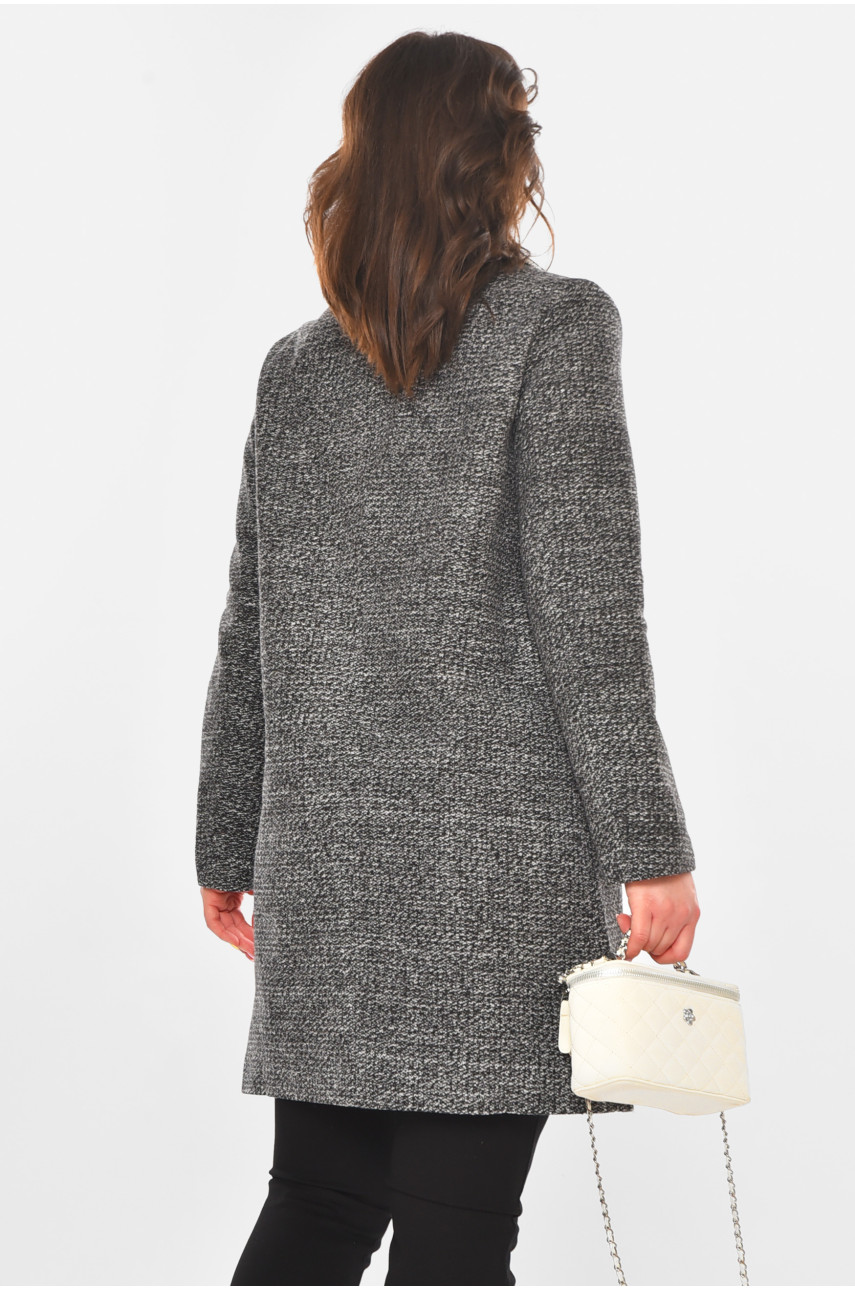 Пальто жіноче однотонне сірого кольору 801 211205 Пальто жіноче однотонне сірого кольору 801 211205