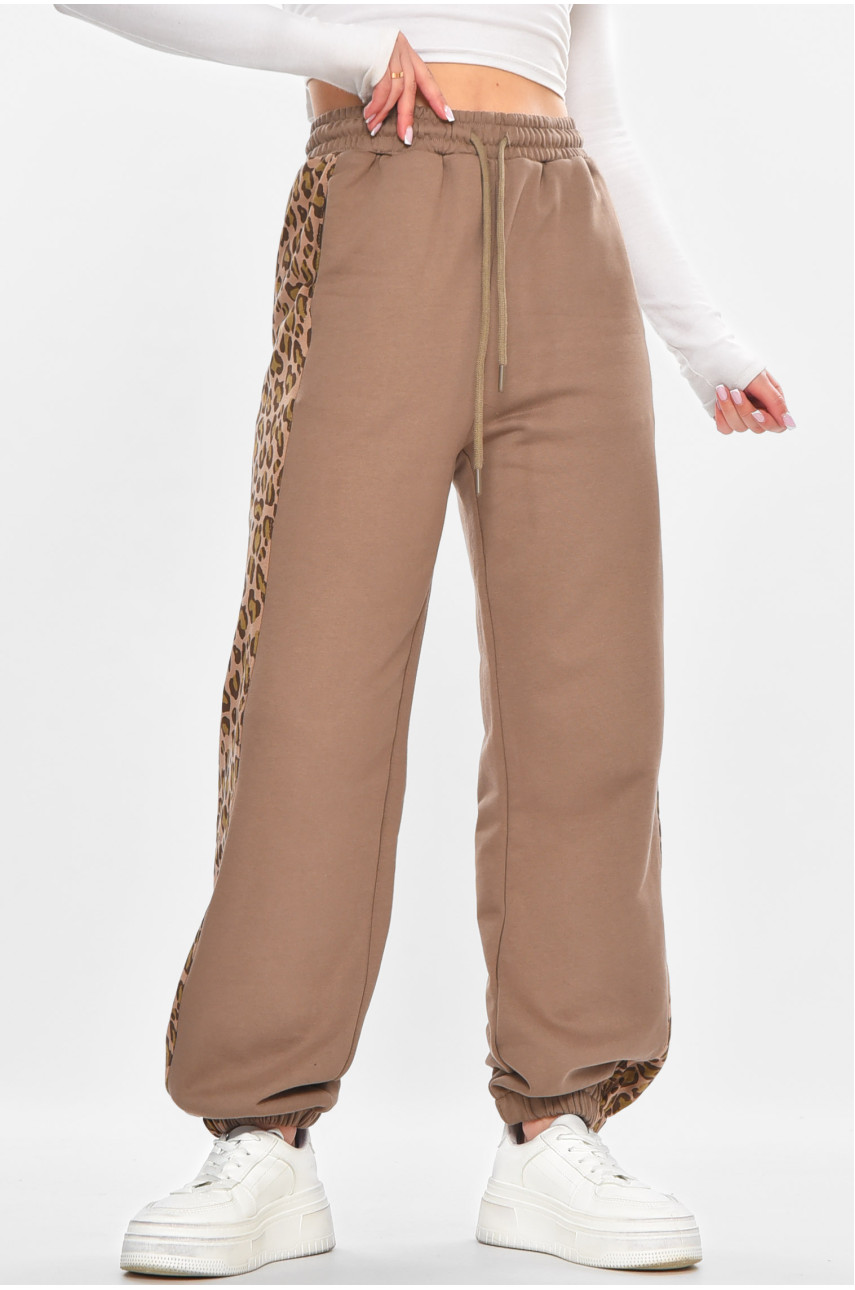 Штани жіночі бежевого кольору зі вставками 2763 211211