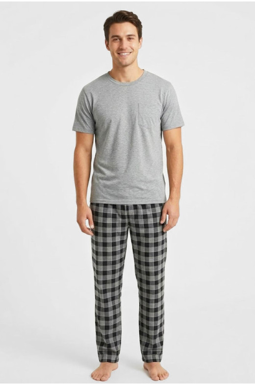 Пижама мужская полубатальная серого цвета с принтом 70334 211234