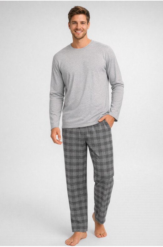 Пижама мужская полубатальная серого цвета с принтом 70331 211235