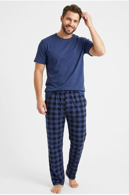 Пижама мужская полубатальная синего цвета с принтом 70335 211237