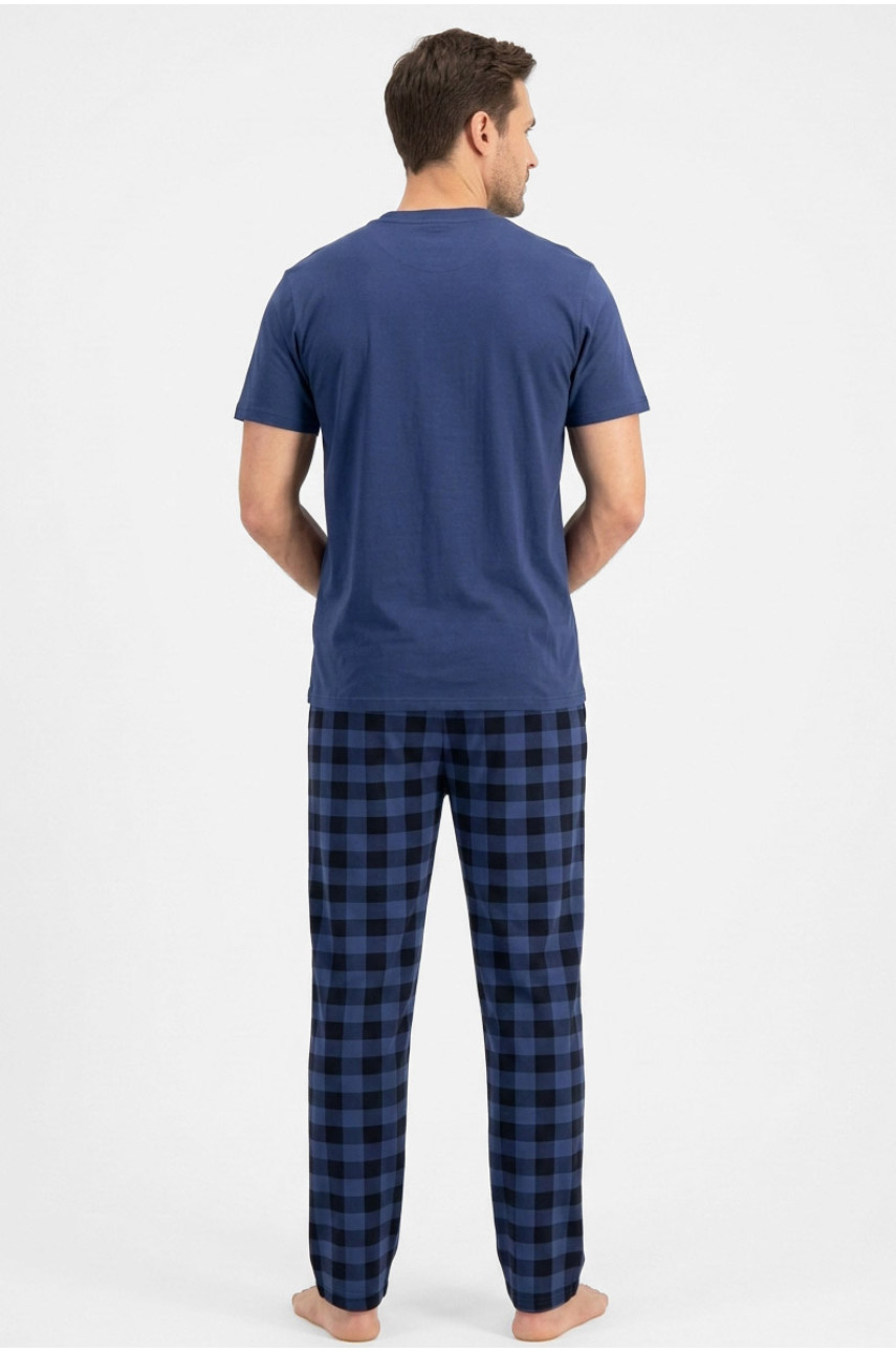 Пижама мужская полубатальная синего цвета с принтом 70335 211237