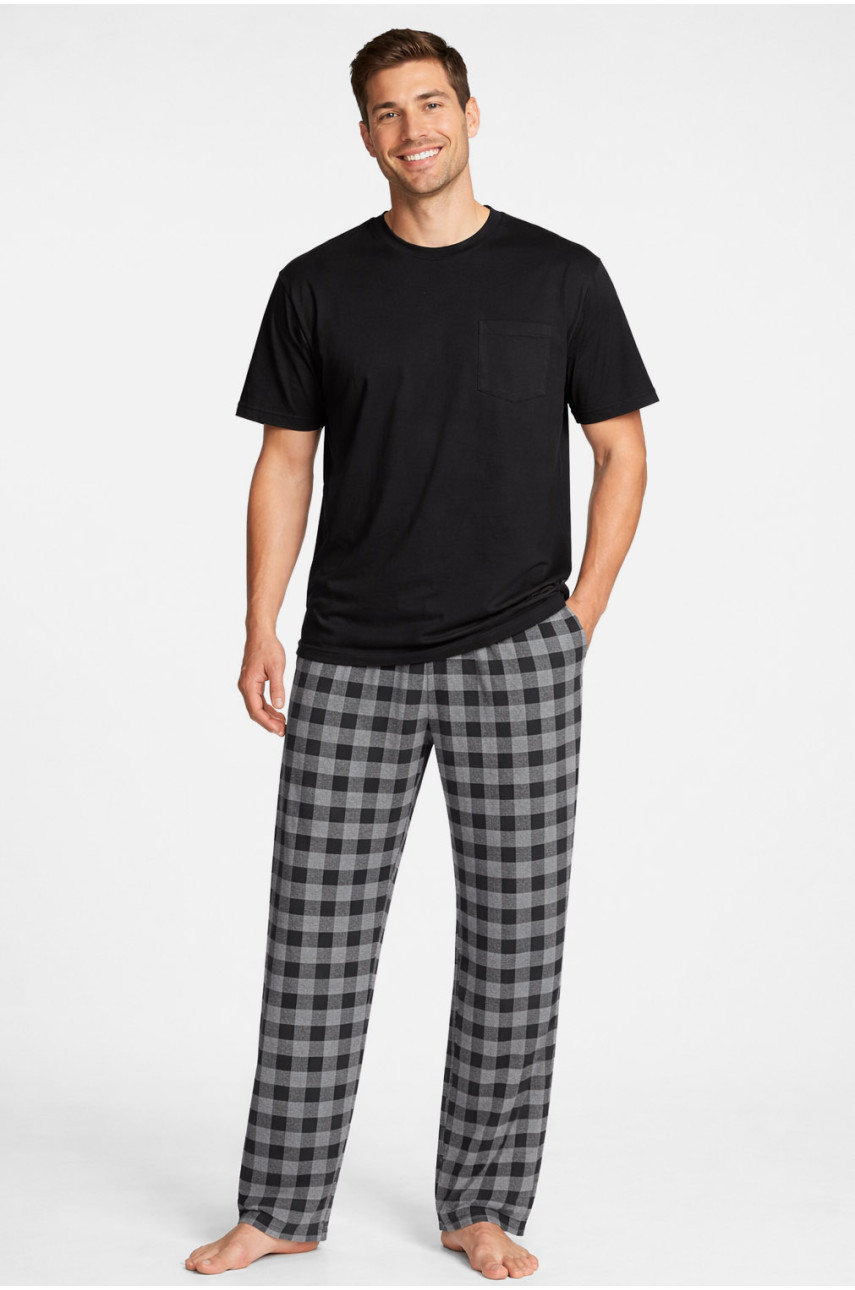 Пижама мужская полубатальная черного цвета с принтом 70337 211240