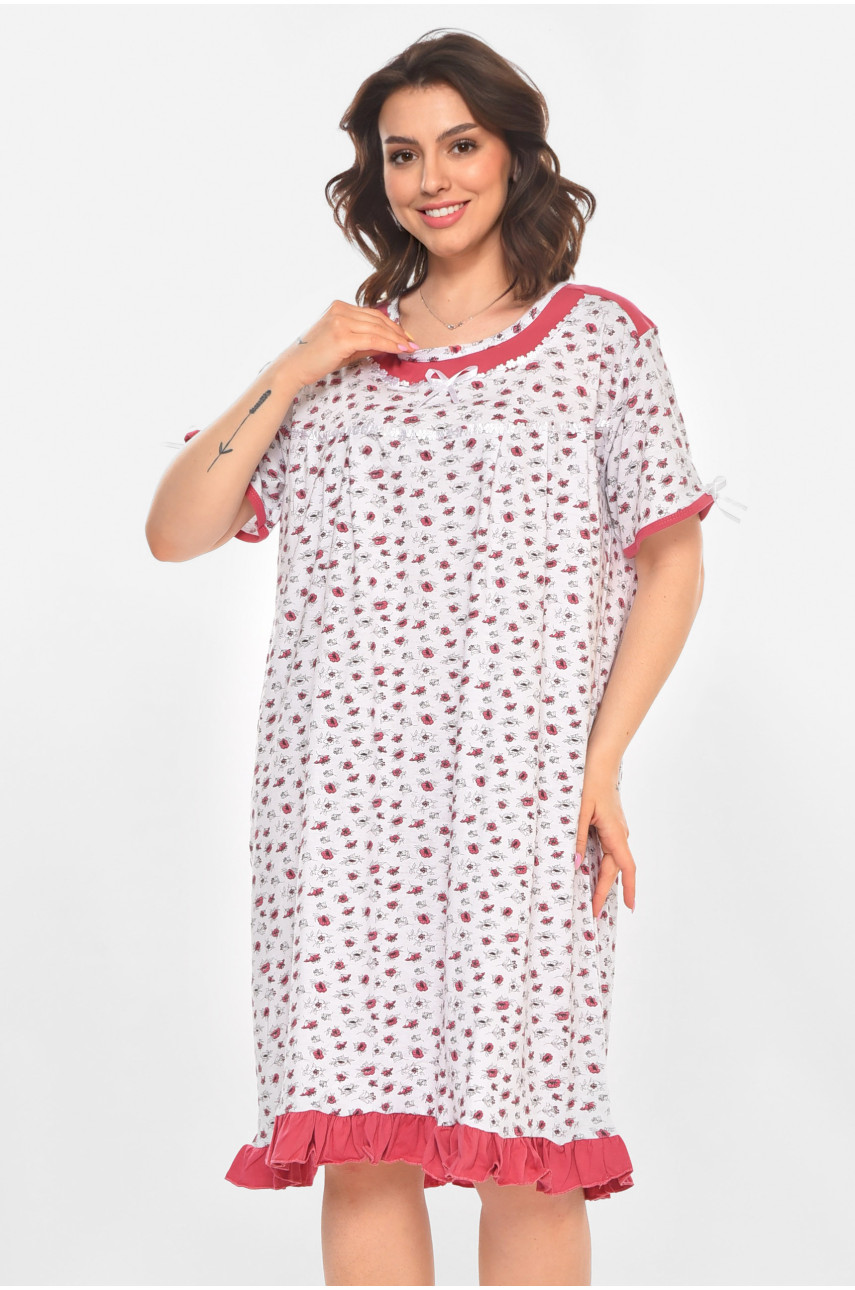 Ночная рубашка женская полубатальная белого цвета с принтом 1017 211266