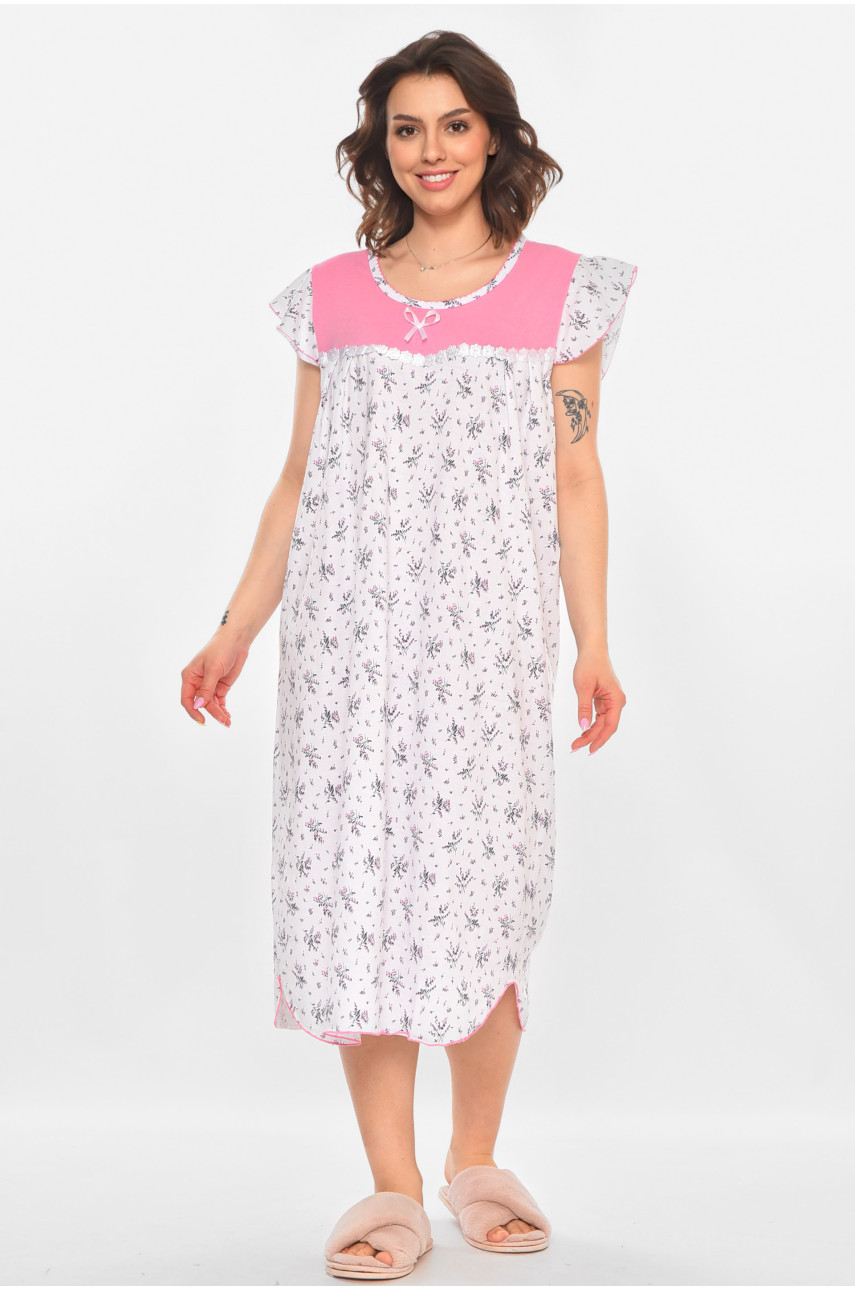 Ночная рубашка женская полубатальная белого цвета с принтом 010 211268