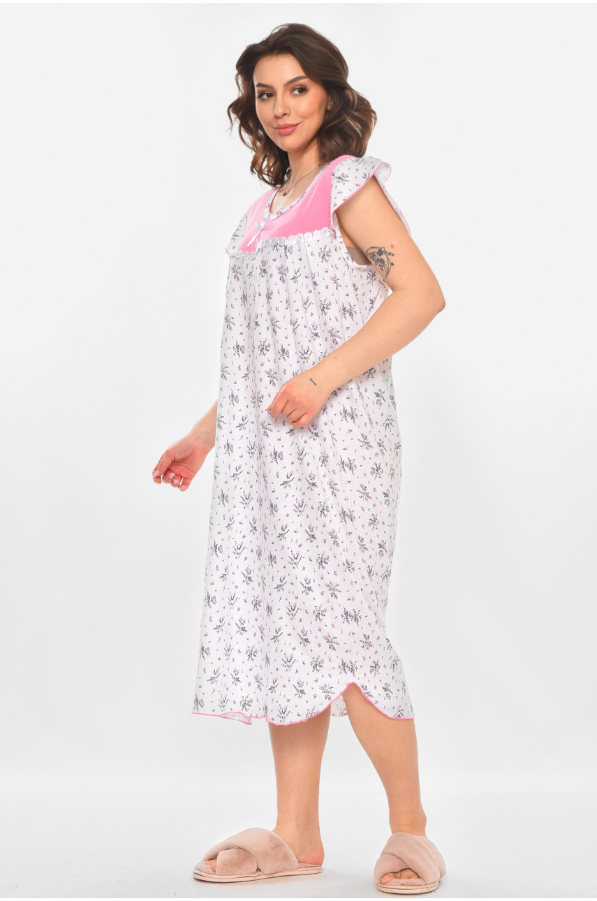 Ночная рубашка женская полубатальная белого цвета с принтом 010 211268