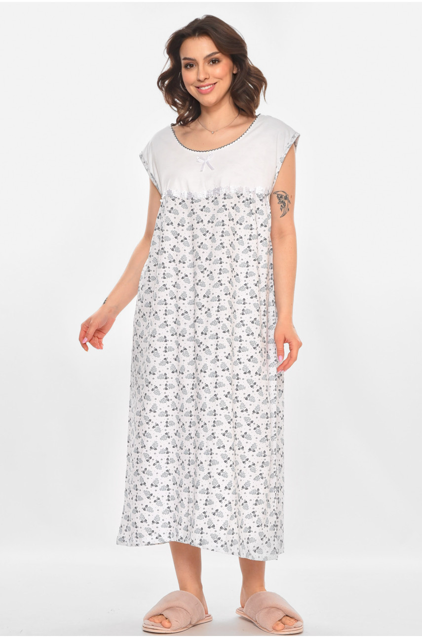 Ночная рубашка женская полубатальная белого цвета с принтом 001 211274