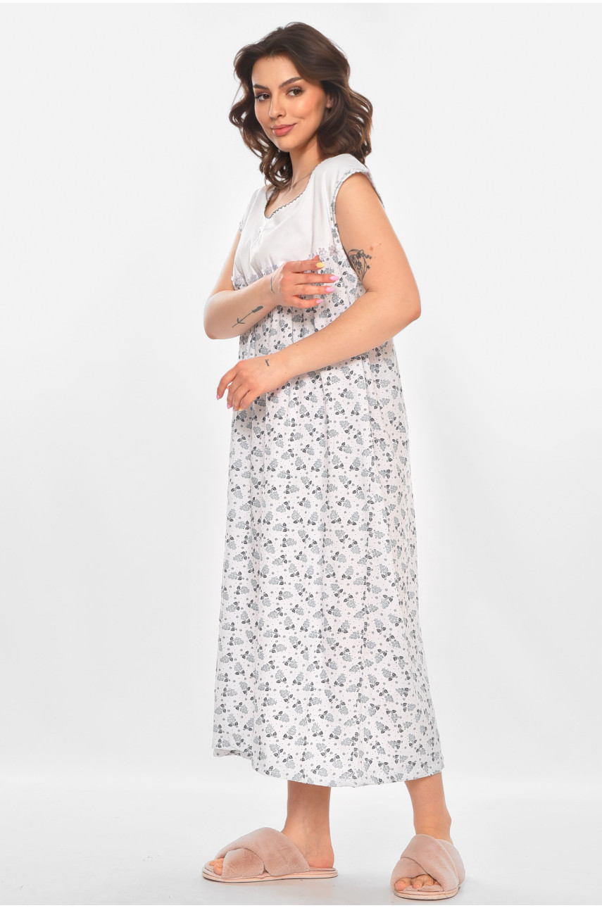 Ночная рубашка женская полубатальная белого цвета с принтом 001 211274