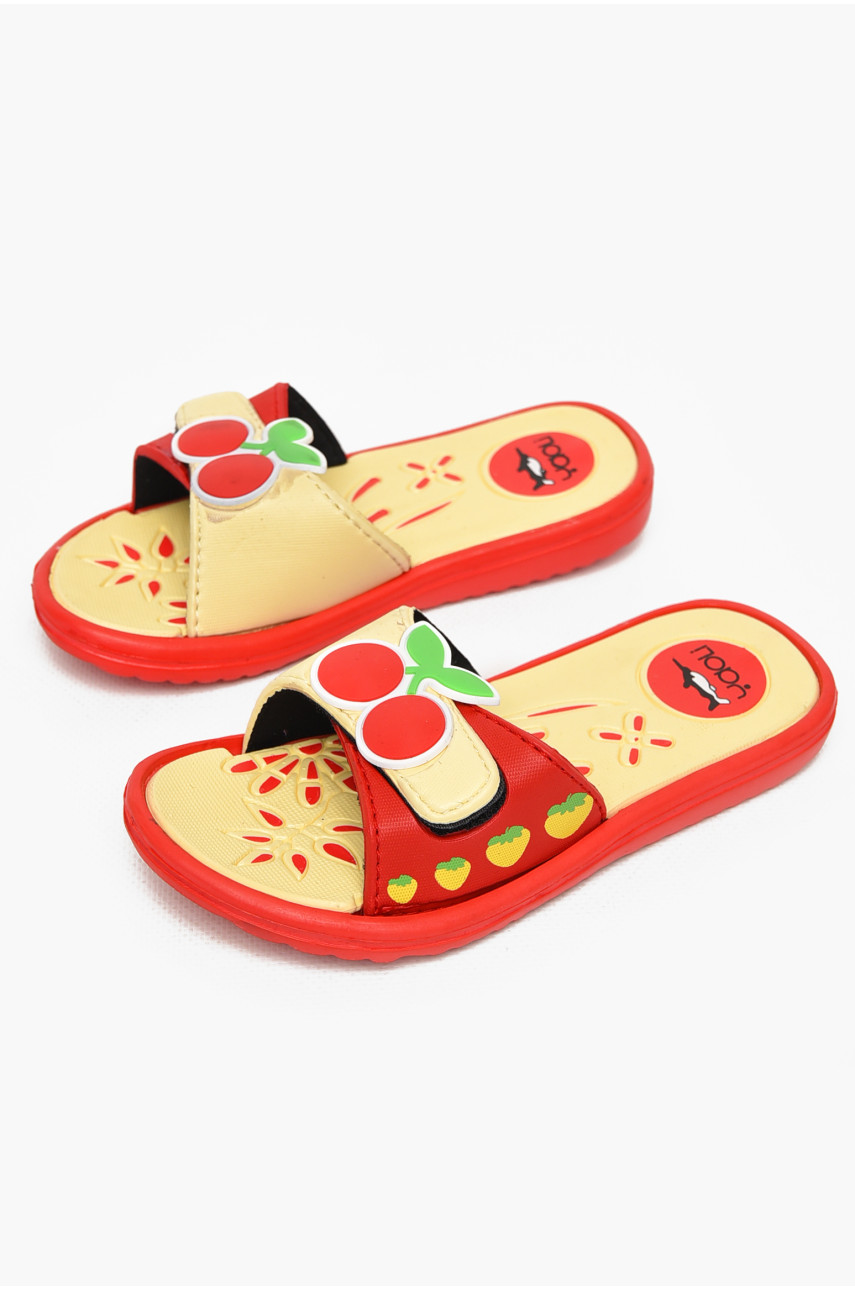 Шльопанці дитячі для дівчинки коралового кольоу з вишнею 6009-17а 211275