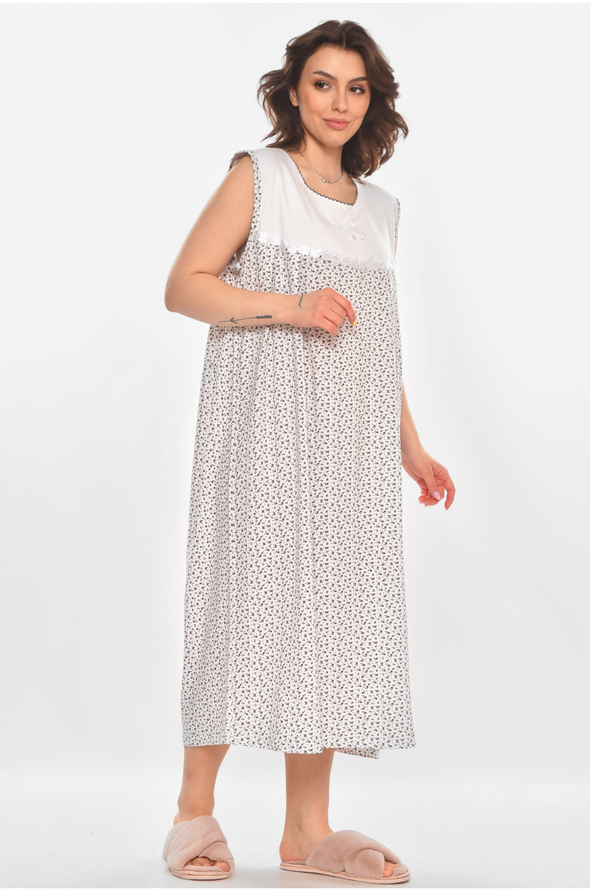 Ночная рубашка женская полубатальная белого цвета с принтом 001 211278