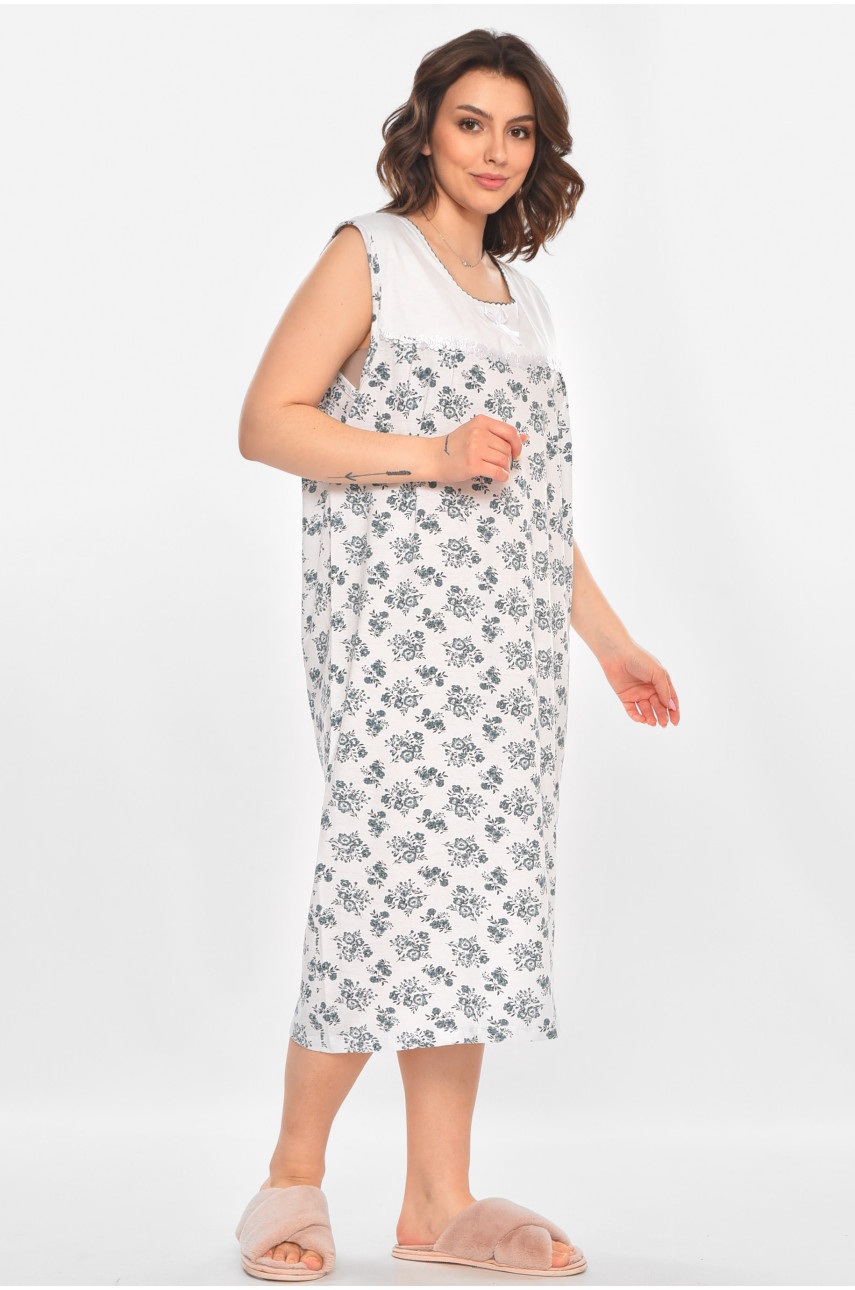 Ночная рубашка женская полубатальная белого цвета с принтом 001 211279