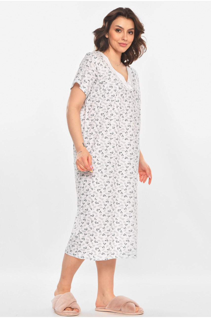 Ночная рубашка женская полубатальная белого цвета с принтом 140 211283