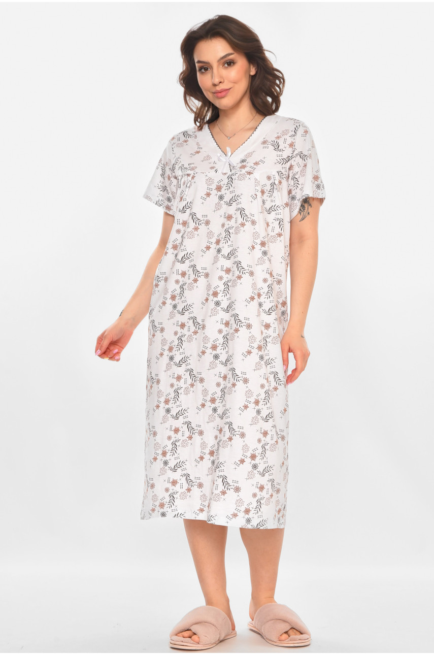 Ночная рубашка женская полубатальная белого цвета с принтом 140 211284