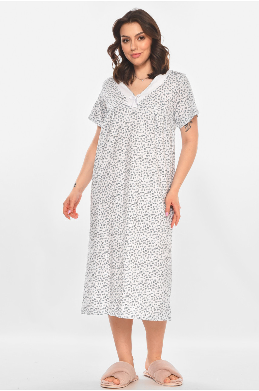Ночная рубашка женская полубатальная белого цвета с принтом 140 211285