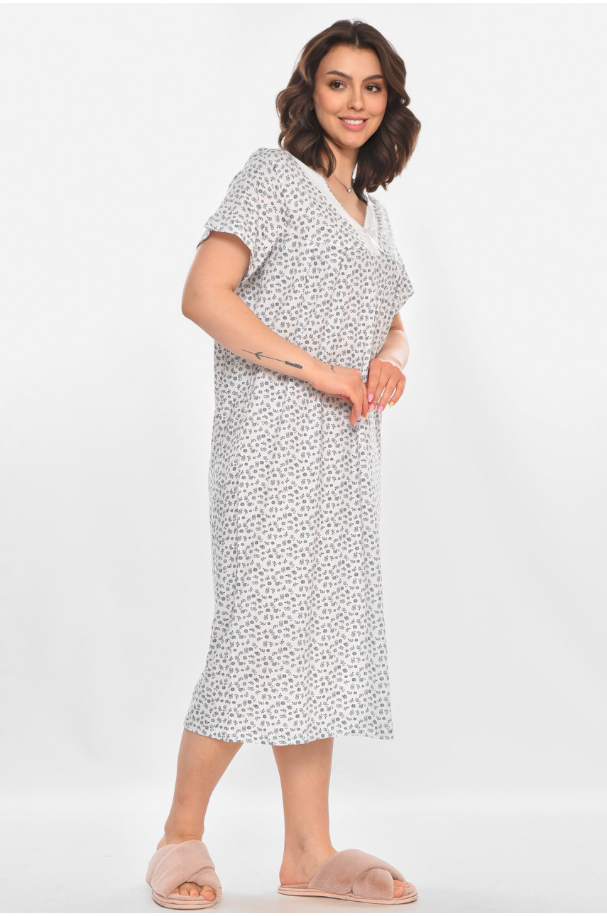 Ночная рубашка женская полубатальная белого цвета с принтом 140 211285