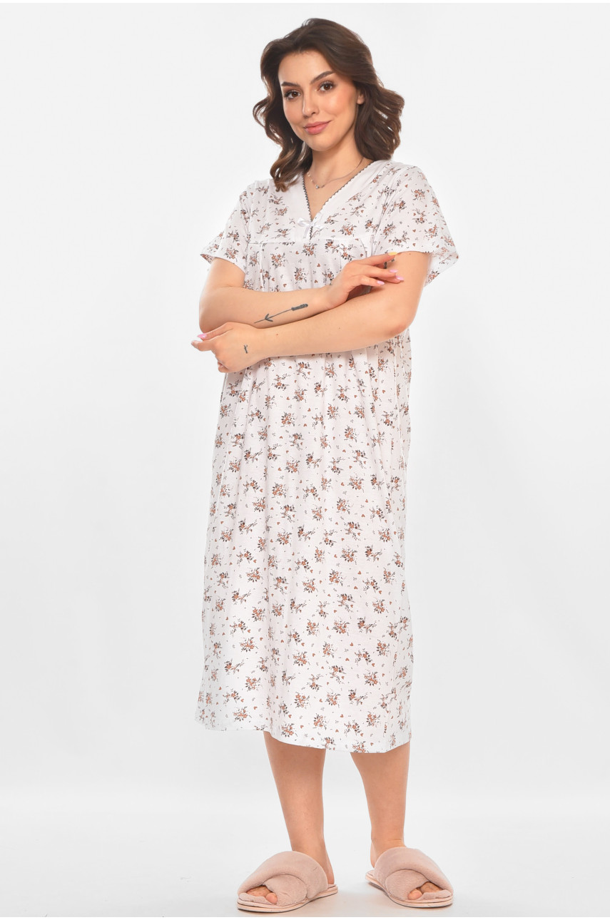 Ночная рубашка женская полубатальная белого цвета с принтом 140 211286
