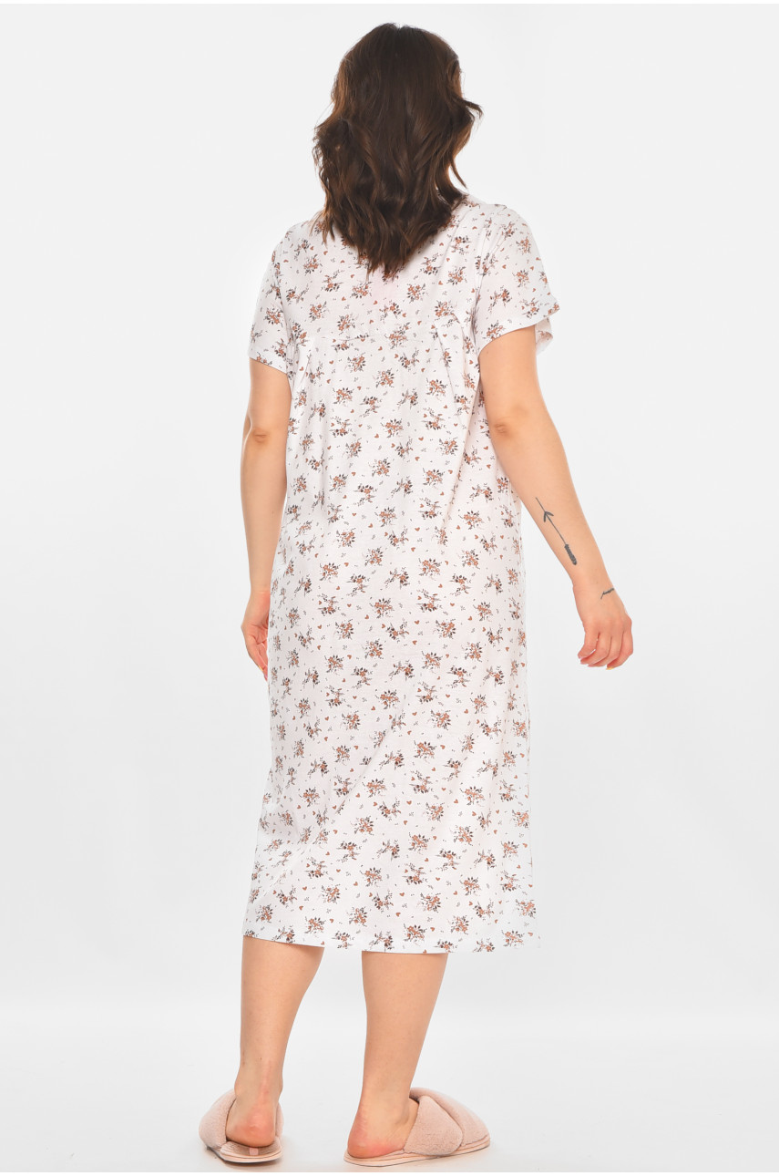 Ночная рубашка женская полубатальная белого цвета с принтом 140 211286