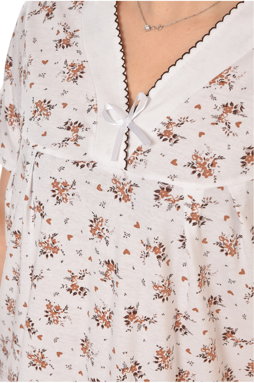 Ночная рубашка женская полубатальная белого цвета с принтом 140 211286