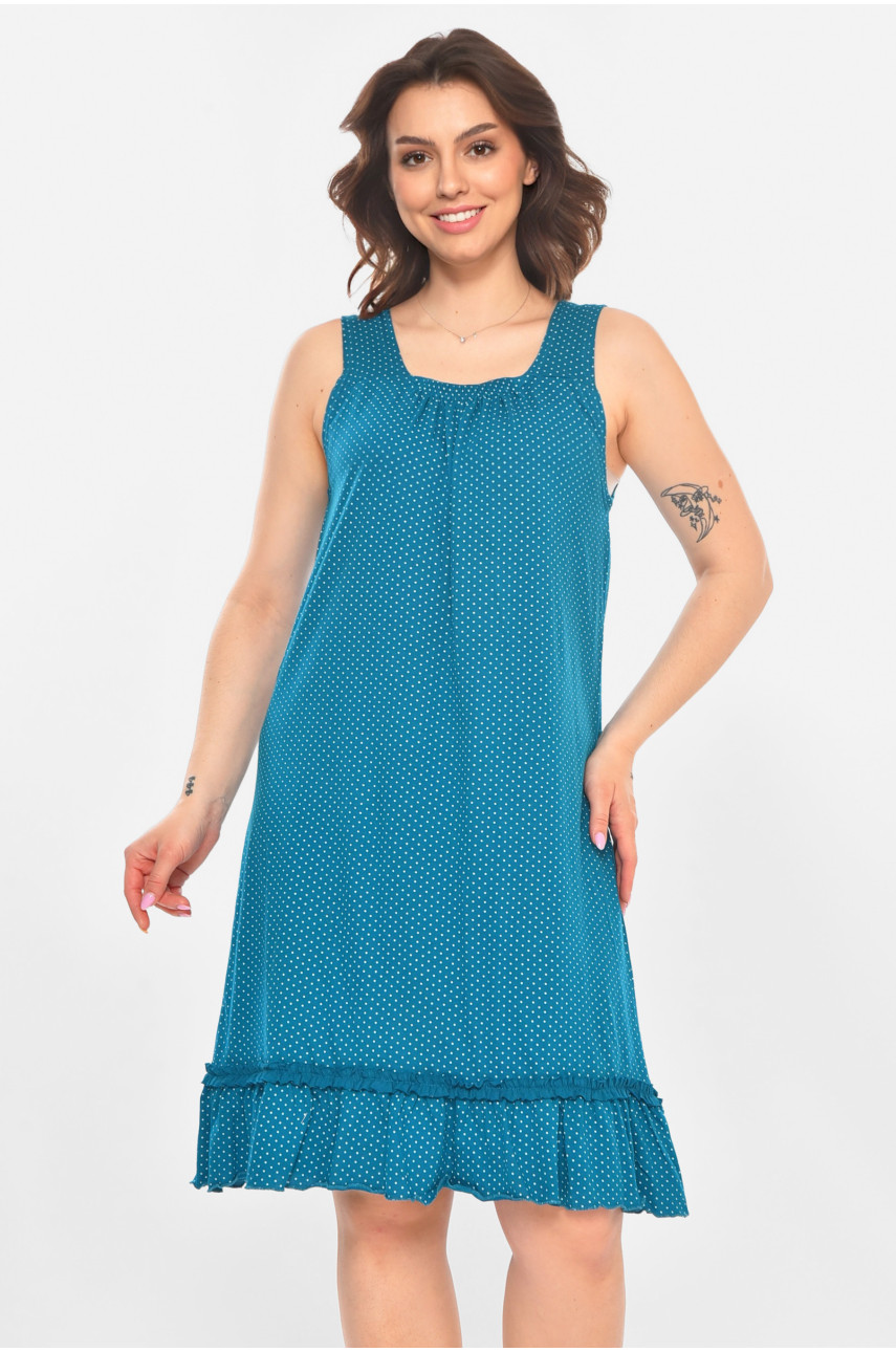 Ночная рубашка женская полубатальная бирюзового цвета с принтом 338 211295