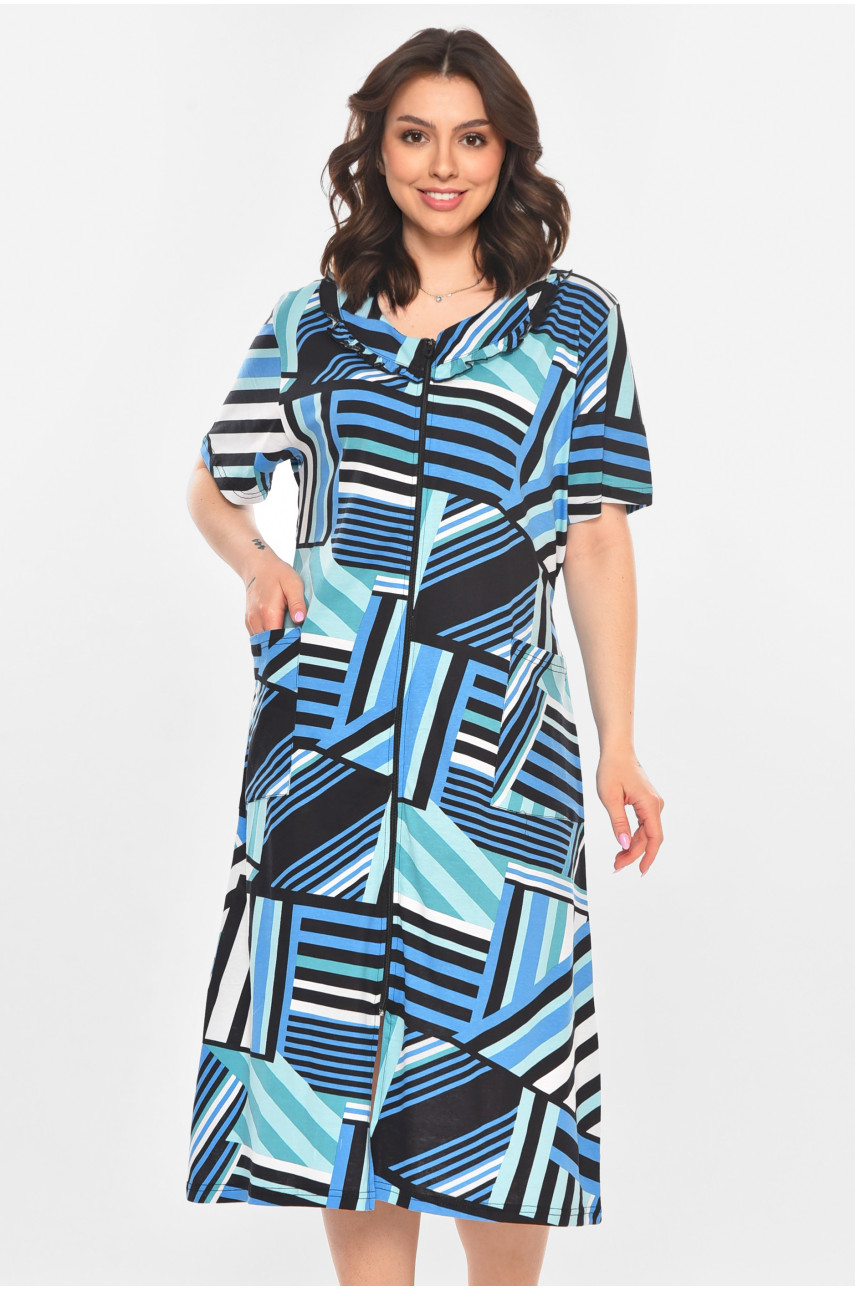 Халат женский полубатальный черного цвета с принтом AN-3081 211316