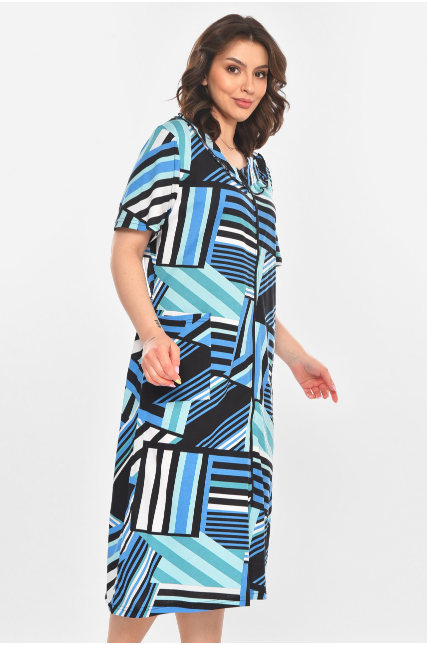 Халат женский полубатальный черного цвета с принтом AN-3081 211316