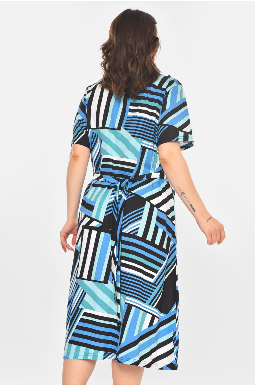 Халат женский полубатальный черного цвета с принтом AN-3081 211316