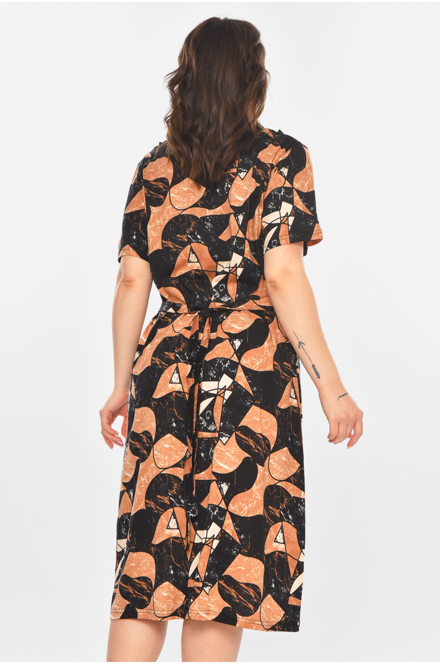 Халат женский полубатальный коричневого цвета с принтом AN-3081 211317