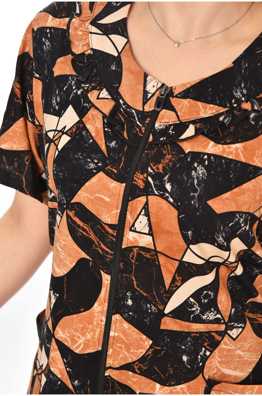 Халат женский полубатальный коричневого цвета с принтом AN-3081 211317