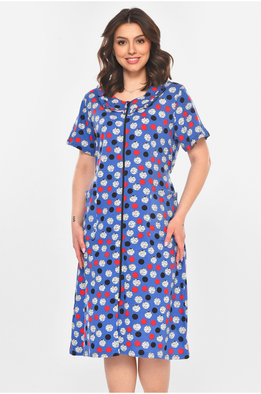 Халат женский полубатальный синего цвета с принтом AN-3081 211318